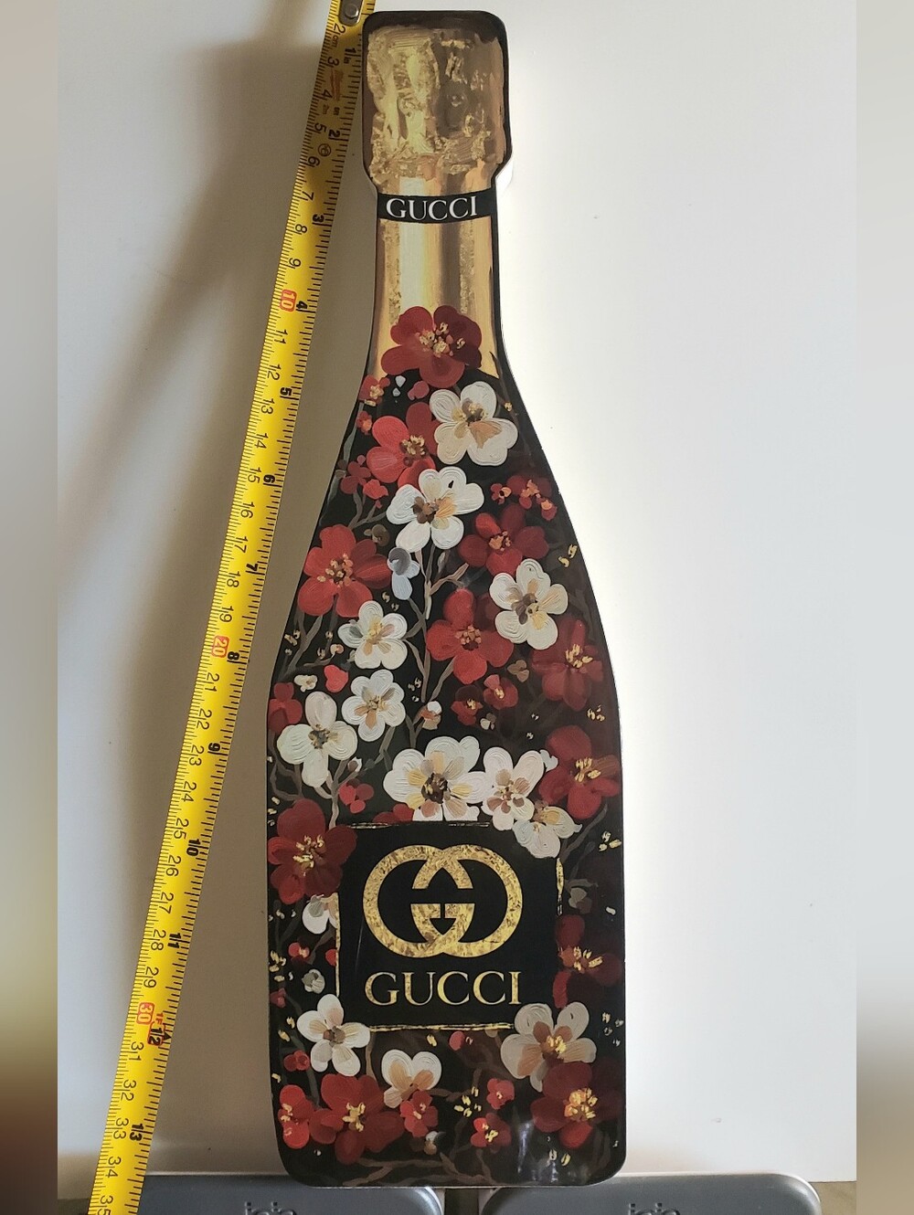 🆕️ GUCCI Floral Champagne Bottle Decorative Wooden Wall Art
